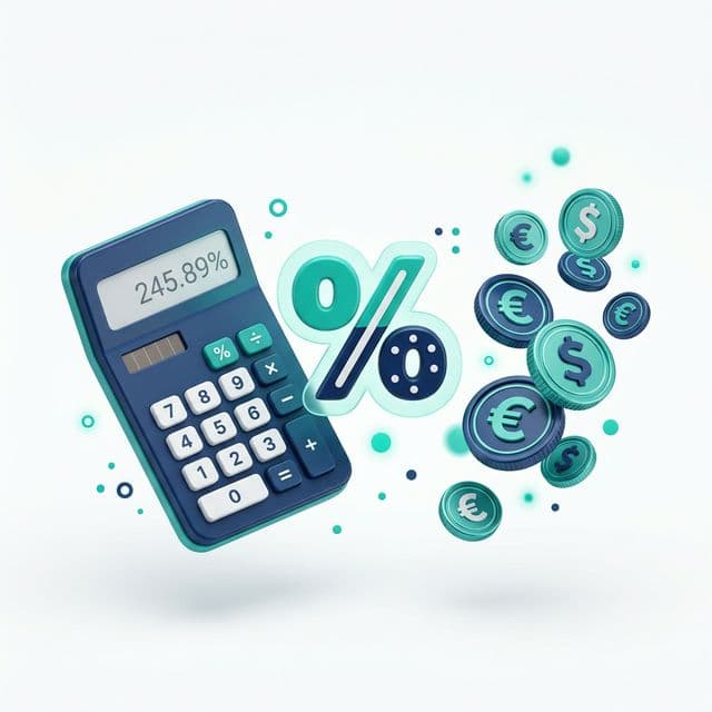 Ilustrasi 3D kalkulator dan icon presentase